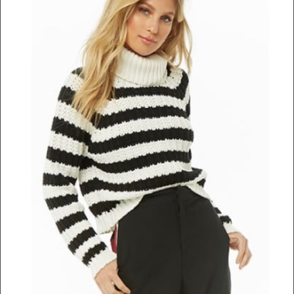 Black and white striped chunky knit sweater